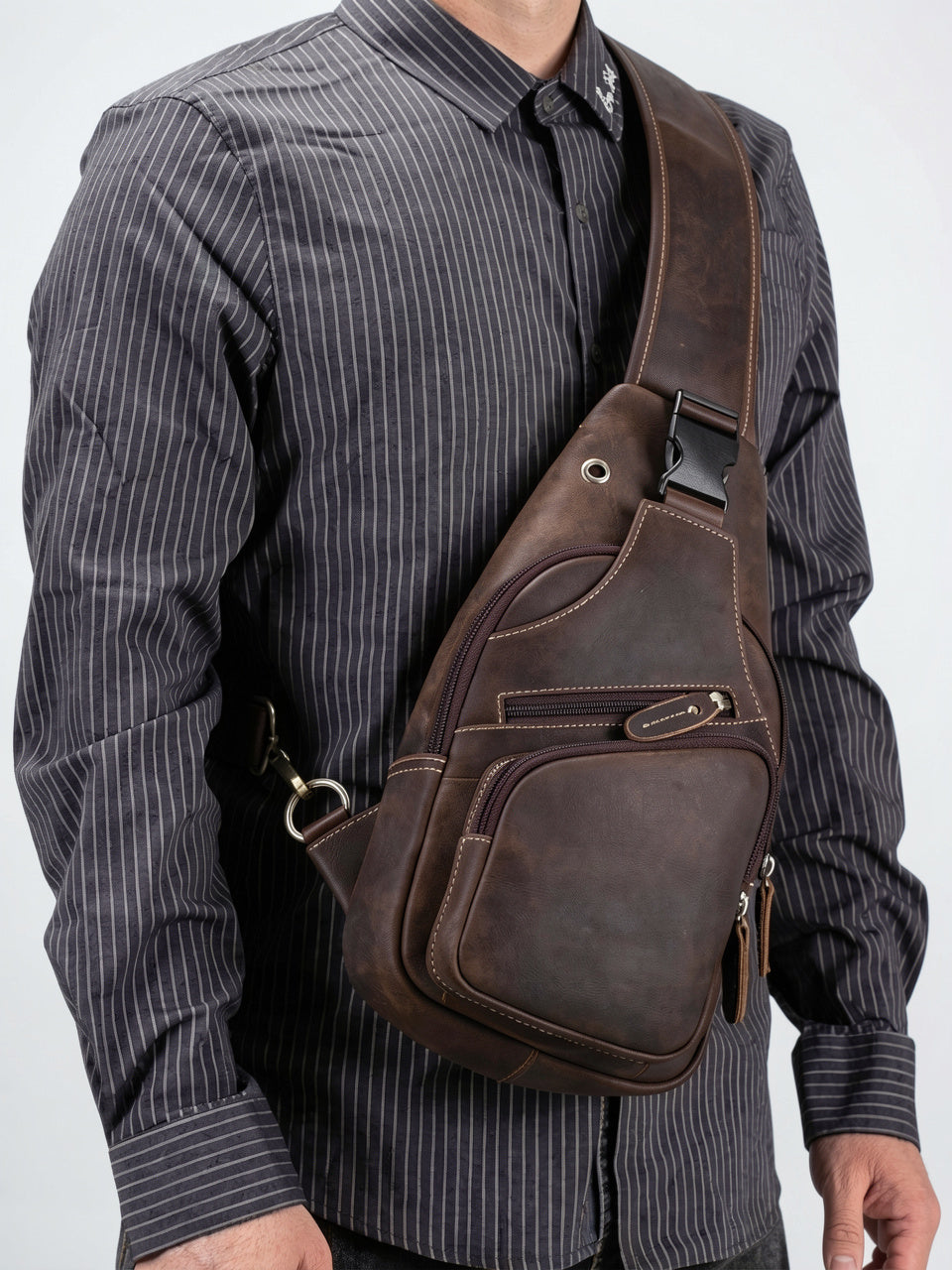 Sacoche Bandoulière Homme Cuir de Vache Zippée - 5