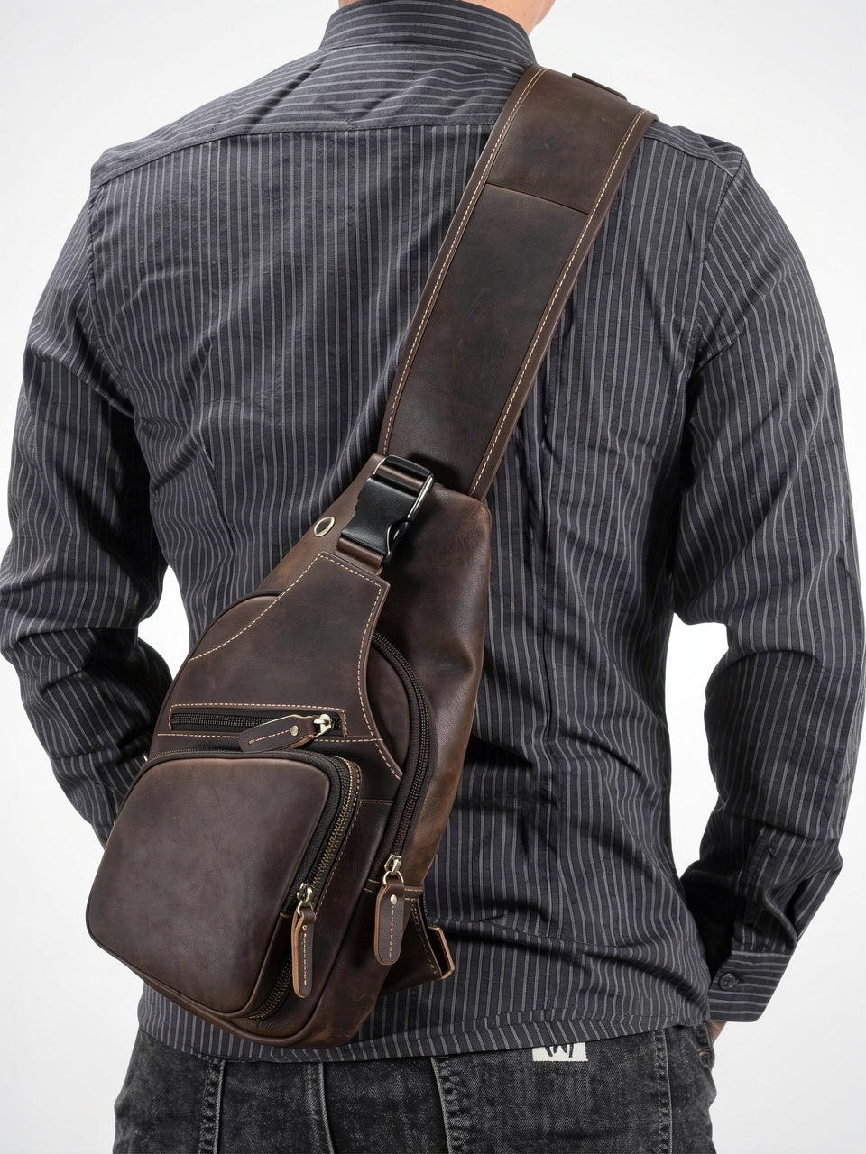Sacoche Bandoulière Homme Cuir de Vache Zippée - 6