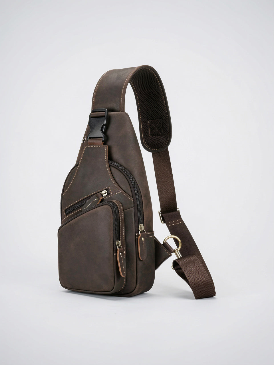 Sacoche Bandoulière Homme Cuir de Vache Zippée - Marron foncé