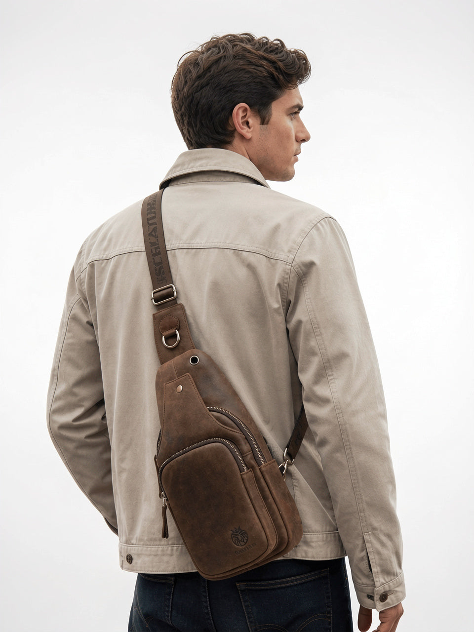 Sacoche Bandoulière Homme Cuir Durable Zippée Verticale Compacte - 2