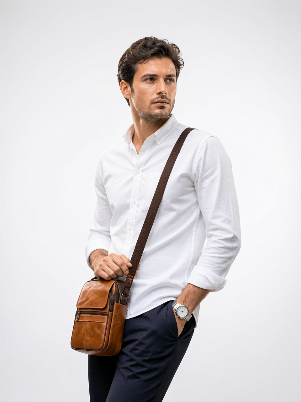 Sacoche Bandoulière Homme Cuir Sécurisée Poche Zippée Compacte - 2