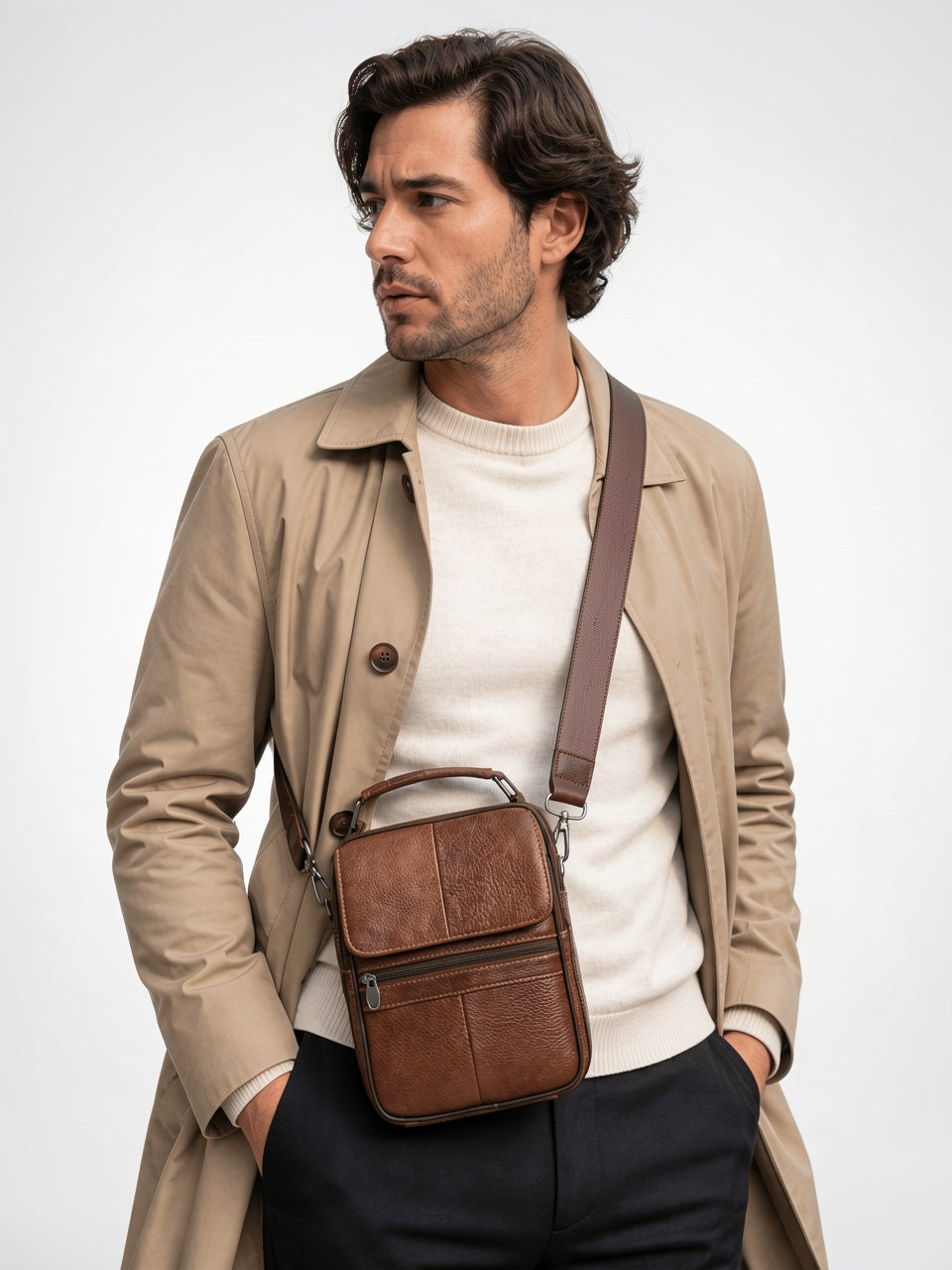 Sacoche Bandoulière Homme Cuir Sécurisée Poche Zippée Compacte - 6
