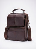 Sacoche Bandoulière Homme Cuir Sécurisée Poche Zippée Compacte - Marron Foncé 19cm x 25cm x 6cm