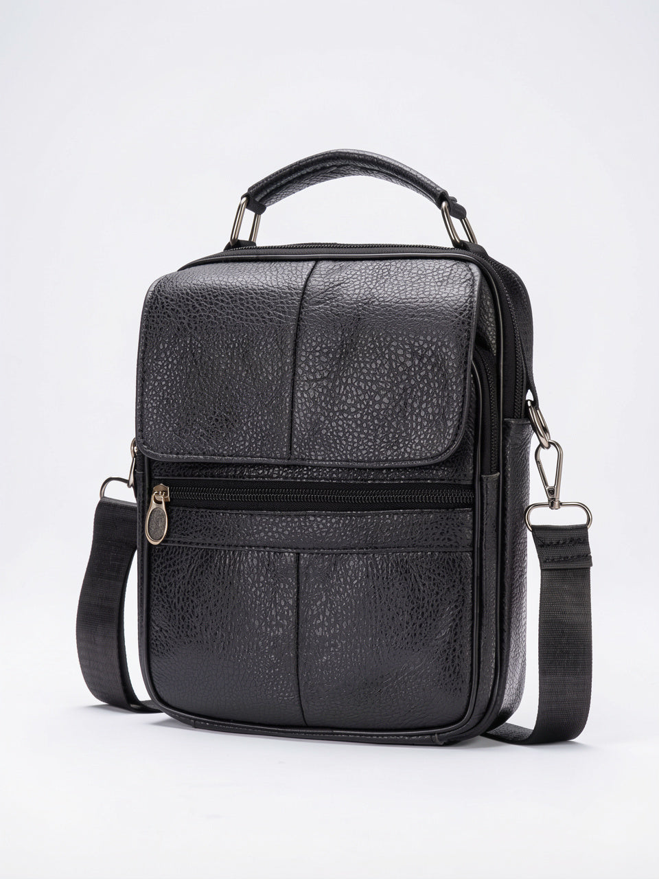 Sacoche Bandoulière Homme Cuir Sécurisée Poche Zippée Compacte - Noir 19cm x 25cm x 6cm