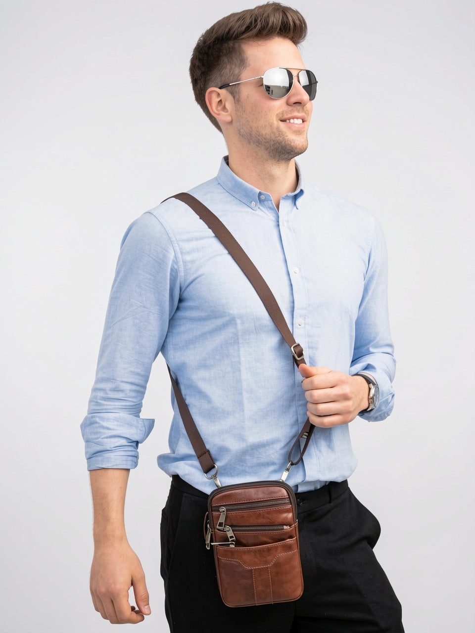 Sacoche Bandoulière Homme Cuir Téléphone Zippée Compacte - 2
