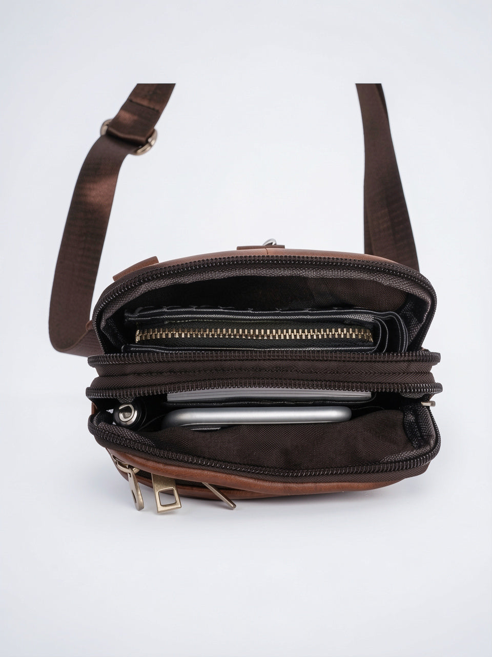 Sacoche Bandoulière Homme Cuir Téléphone Zippée Compacte - 6
