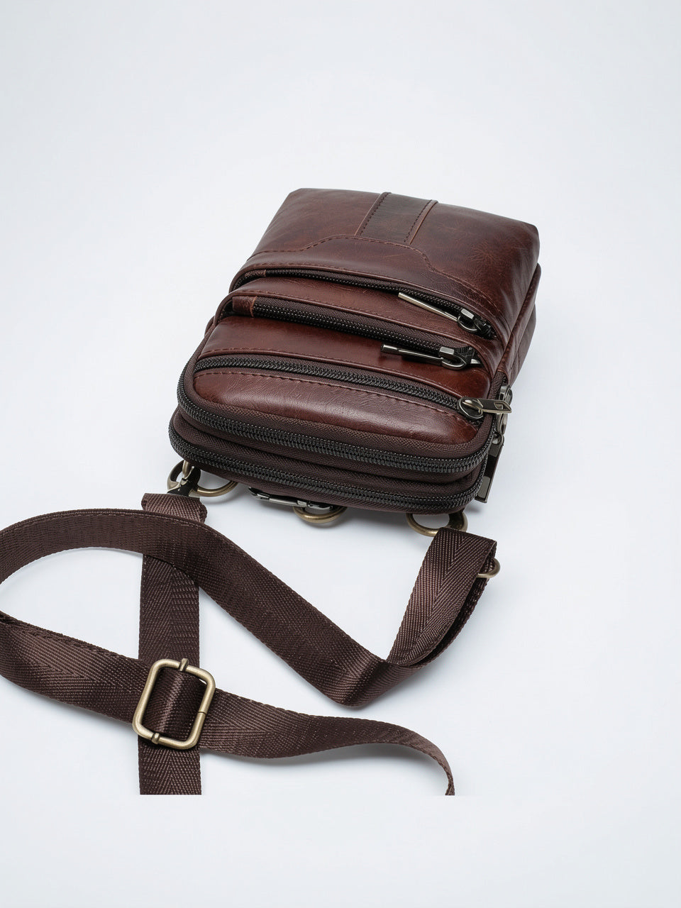 Sacoche Bandoulière Homme Cuir Téléphone Zippée Compacte - 8