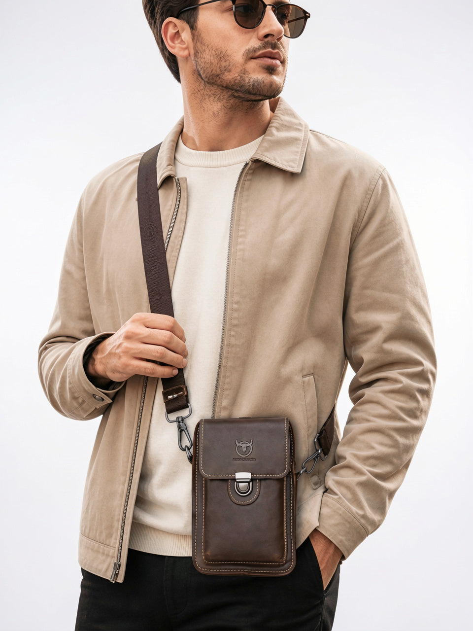 Sacoche Bandoulière Homme en Cuir Résistante Compacte Réglable - 2