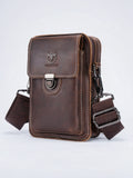 Sacoche Bandoulière Homme en Cuir Résistante Compacte Réglable - Marron 13.5cm x 20cm x 5cm