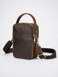 Sacoche Bandoulière Homme en Épais Cuir Zippée Compacte - 12.5cm x 18.5cm x 4.5cm