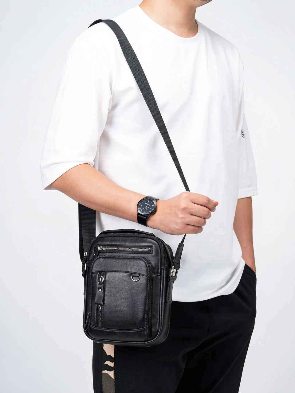 Sacoche Bandoulière Homme en Simili Cuir Pratique Zippée - 14