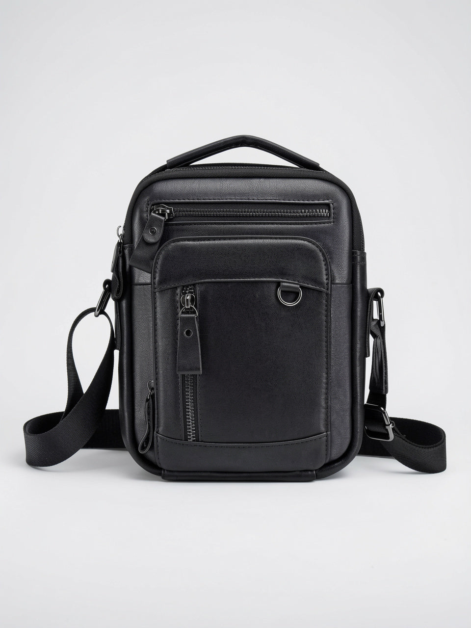 Sacoche Bandoulière Homme en Simili Cuir Pratique Zippée - Noir