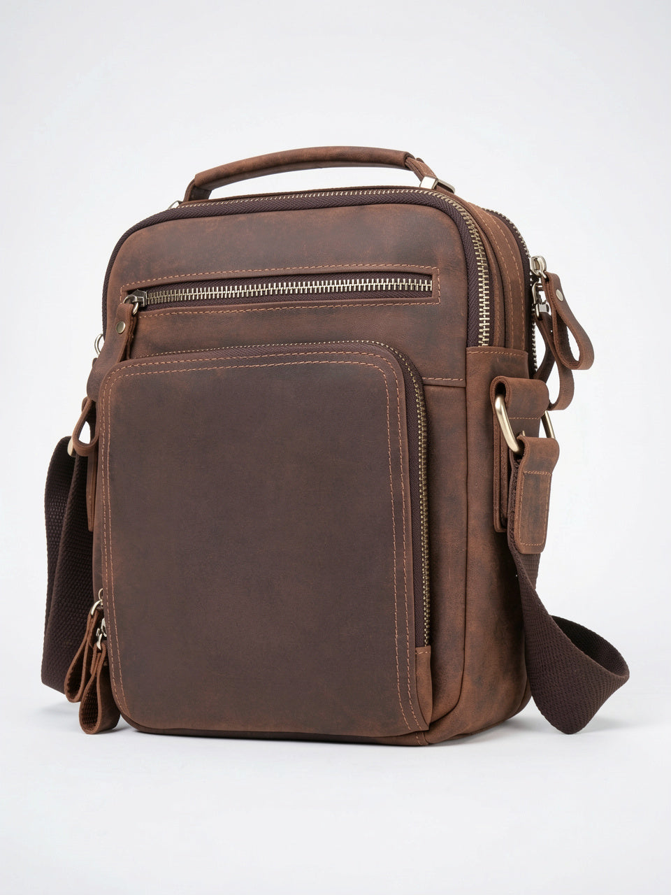 Sacoche Bandoulière Homme Haut de Gamme Cuir Zippée - 21cm x 25cm x 9.5cm