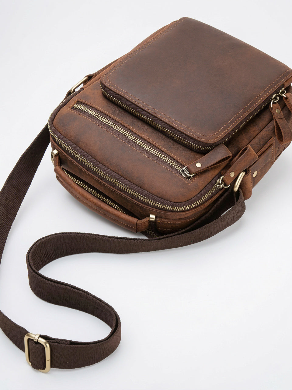 Sacoche Bandoulière Homme Haut de Gamme Cuir Zippée - 8