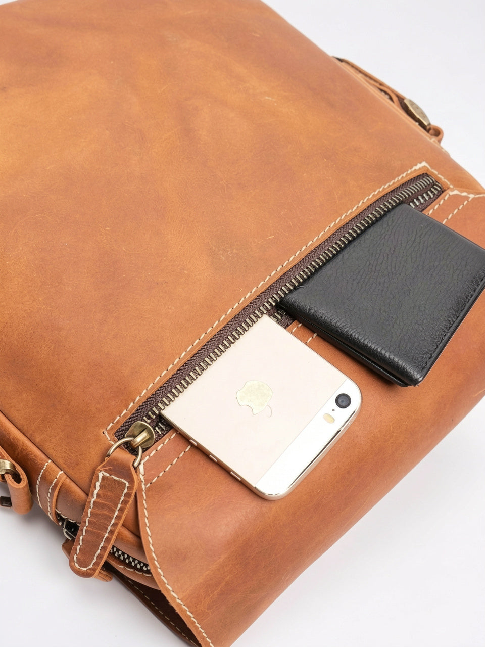Sacoche Bandoulière Homme Rabat Véritable Cuir Compacte Zippée - 10