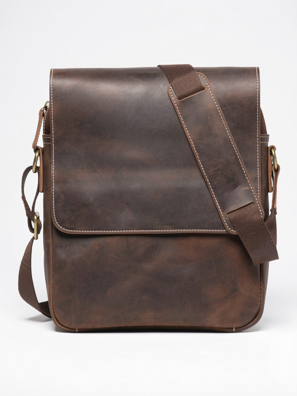 Sacoche Bandoulière Homme Rabat Véritable Cuir Compacte Zippée - 13