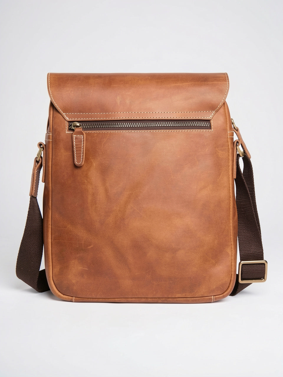Sacoche Bandoulière Homme Rabat Véritable Cuir Compacte Zippée - 14