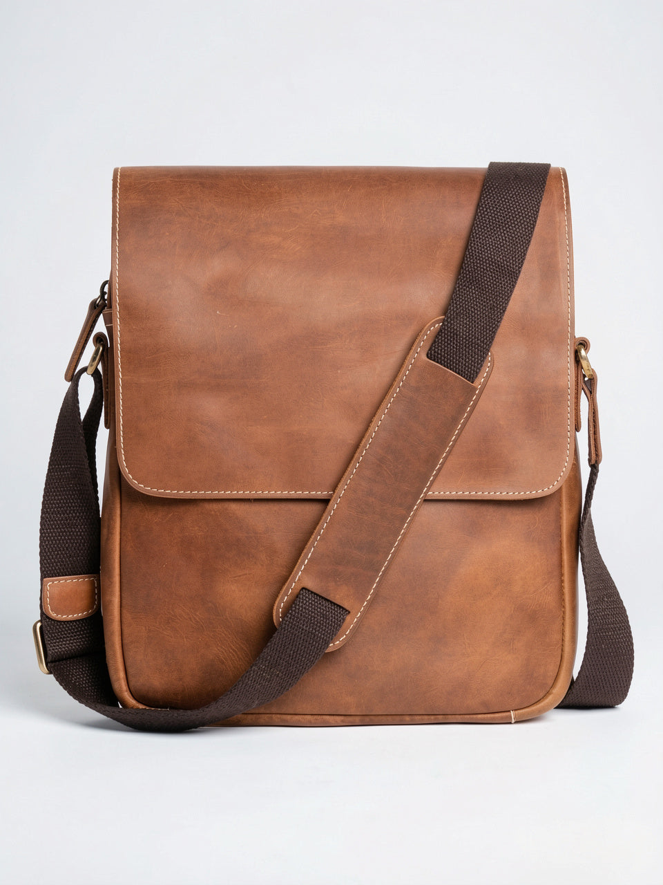 Sacoche Bandoulière Homme Rabat Véritable Cuir Compacte Zippée - 4
