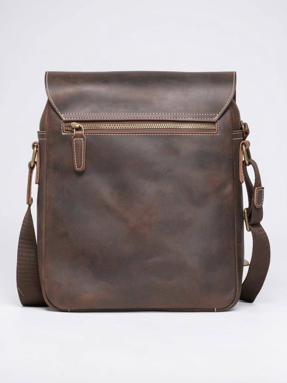 Sacoche Bandoulière Homme Rabat Véritable Cuir Compacte Zippée - 6
