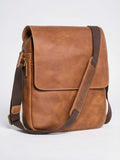 Sacoche Bandoulière Homme Rabat Véritable Cuir Compacte Zippée - Marron Clair 23cm x 30cm x 6cm