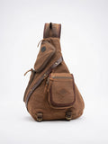 Sacoche Bandoulière Homme Randonnée Fonctionnelle Robuste Zippée Nylon - Marron