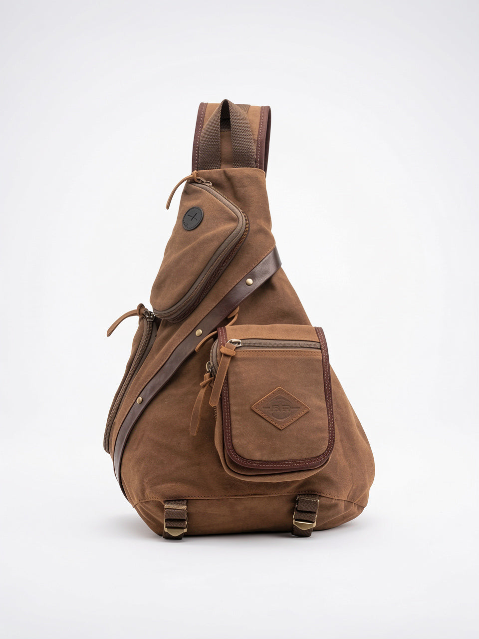 Sacoche Bandoulière Homme Randonnée Fonctionnelle Robuste Zippée Nylon - Marron