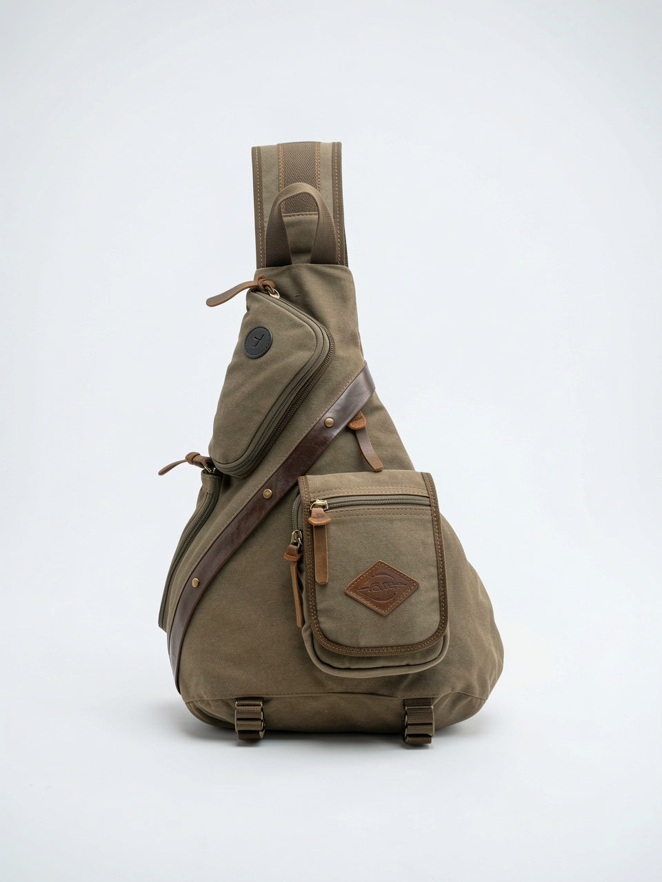 Sacoche Bandoulière Homme Randonnée Fonctionnelle Robuste Zippée Nylon - Vert Khaki