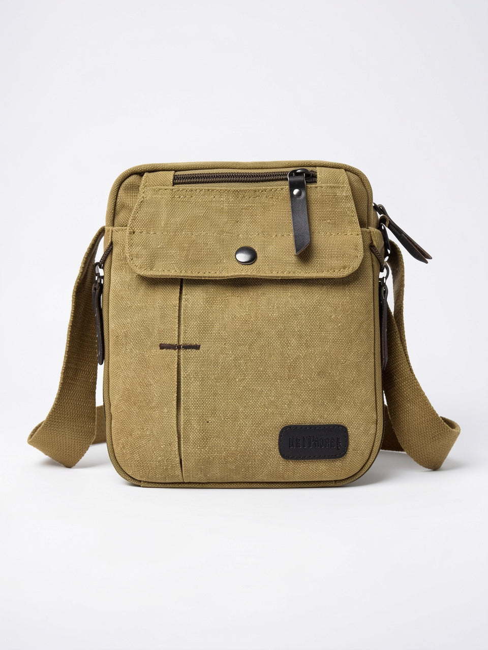 Sacoche Bandoulière Homme Toile Petit Budget Résistante Pratique - Kaki 19cm x 21cm x 9cm