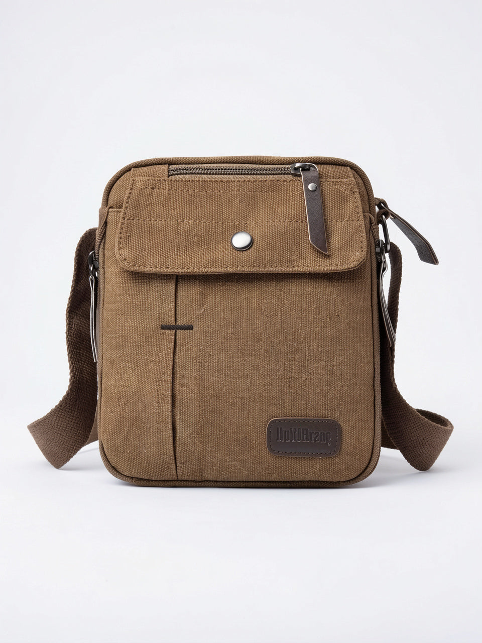 Sacoche Bandoulière Homme Toile Petit Budget Résistante Pratique - Marron 19cm x 21cm x 9cm