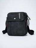 Sacoche Bandoulière Homme Toile Petit Budget Résistante Pratique - Noir 19cm x 21cm x 9cm