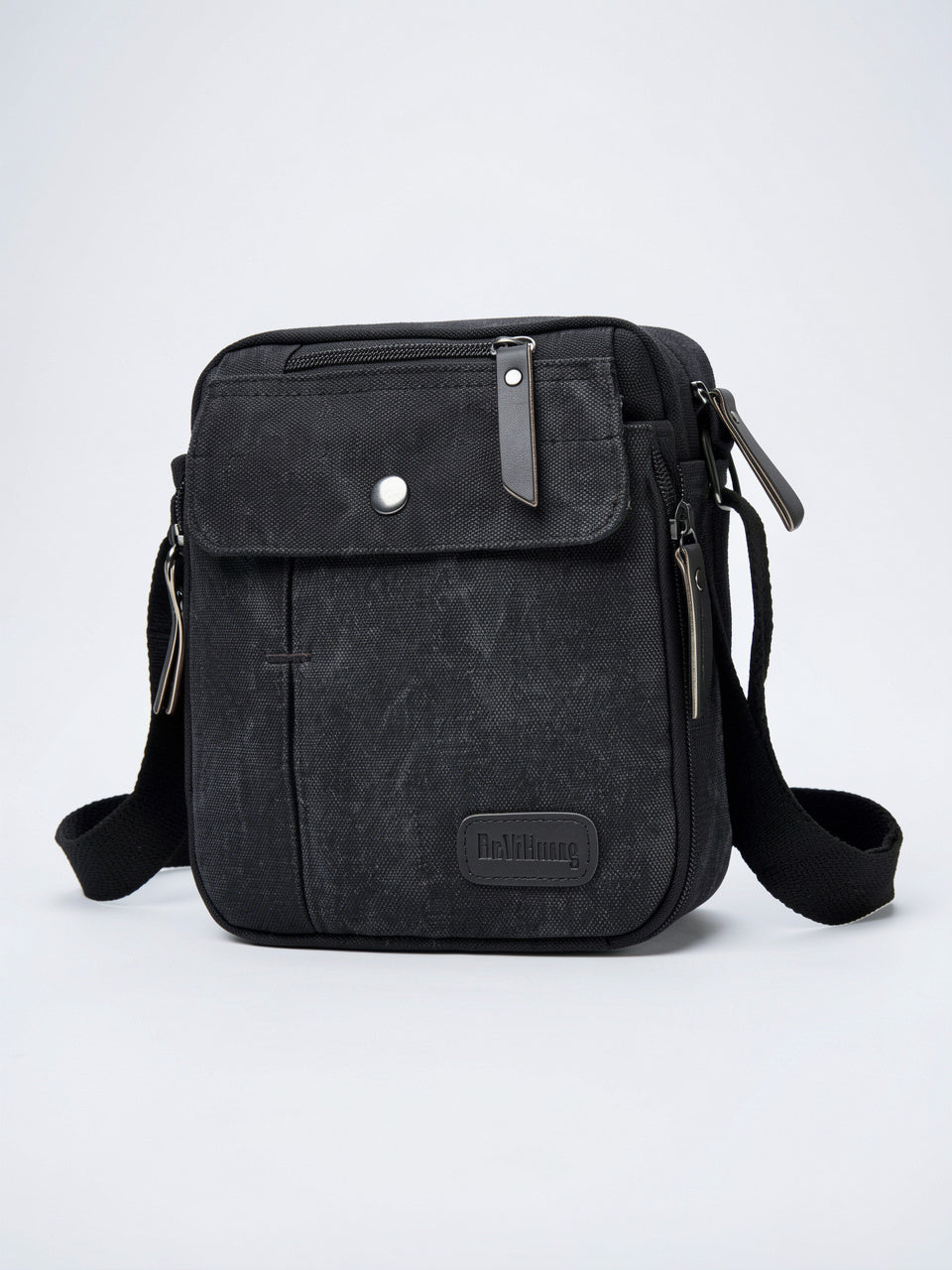 Sacoche Bandoulière Homme Toile Petit Budget Résistante Pratique - Noir 19cm x 21cm x 9cm