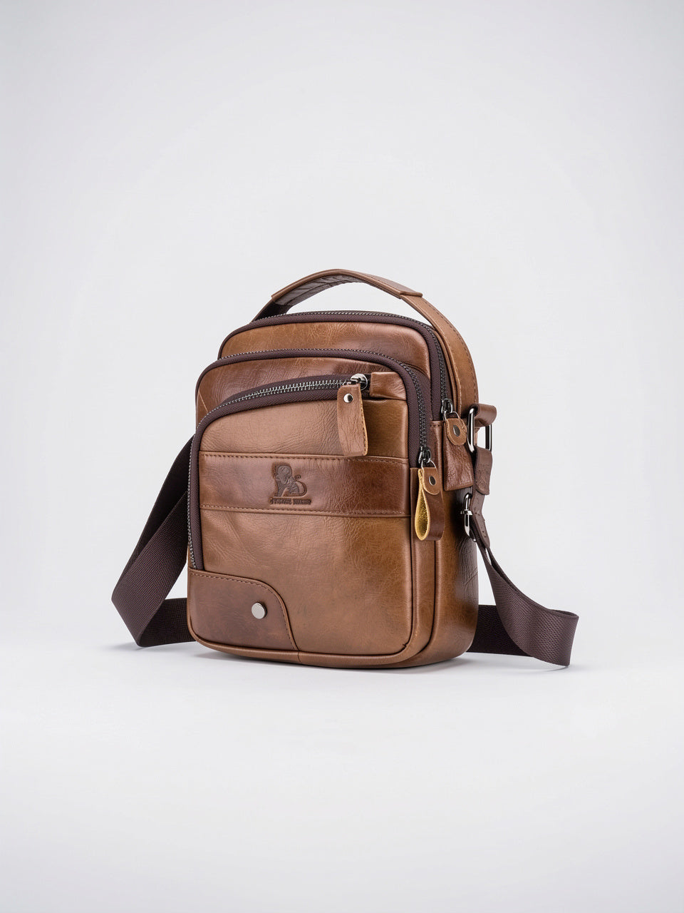 Sacoche Bandoulière Homme Vintage Cuir Poches Tablettes - Marron
