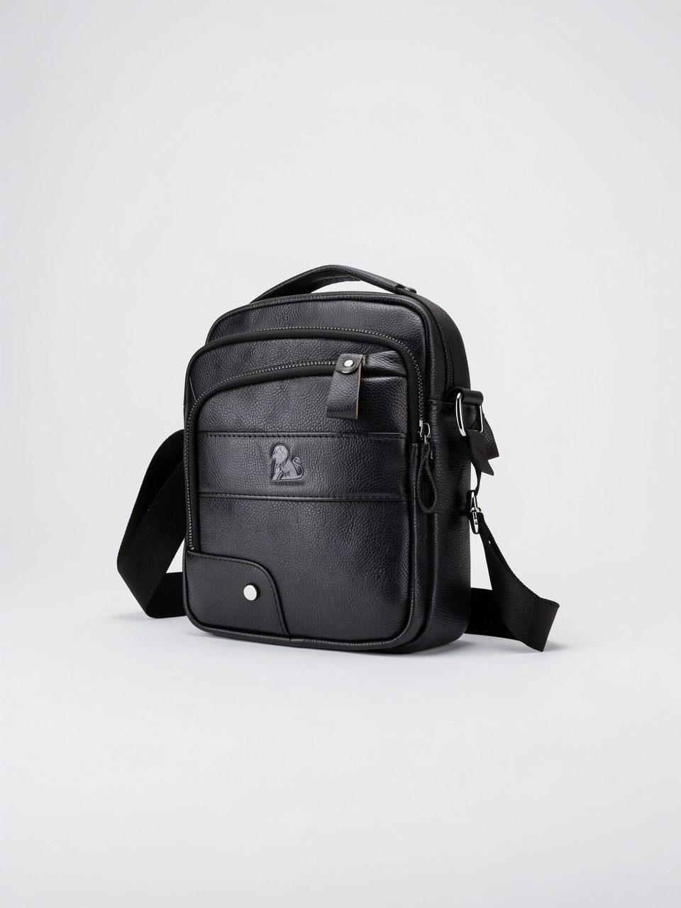 Sacoche Bandoulière Homme Vintage Cuir Poches Tablettes - Noir