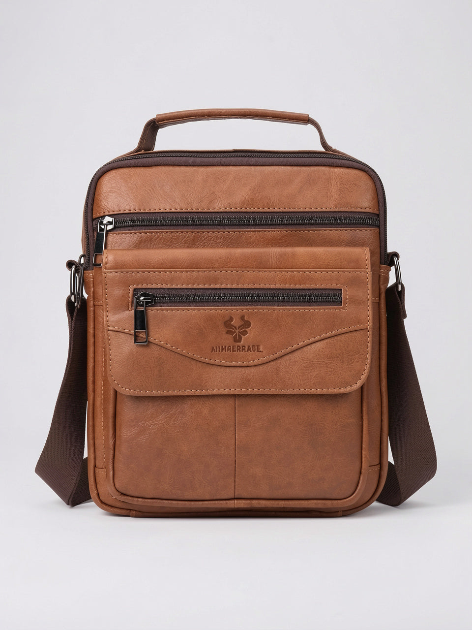 Sacoche Bandoulière Homme Zippée Poignée en Véritable Cuir - 1