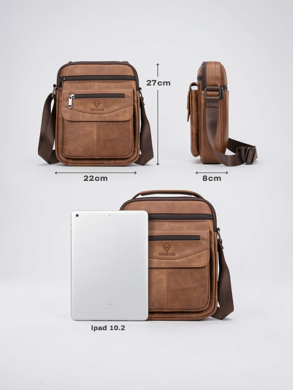 Sacoche Bandoulière Homme Zippée Poignée en Véritable Cuir - 3