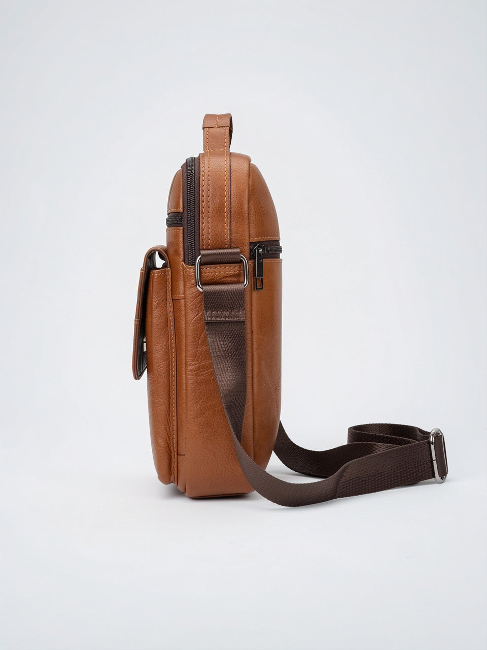 Sacoche Bandoulière Homme Zippée Poignée en Véritable Cuir - 5