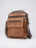 Sacoche Bandoulière Homme Zippée Poignée en Véritable Cuir - Marron