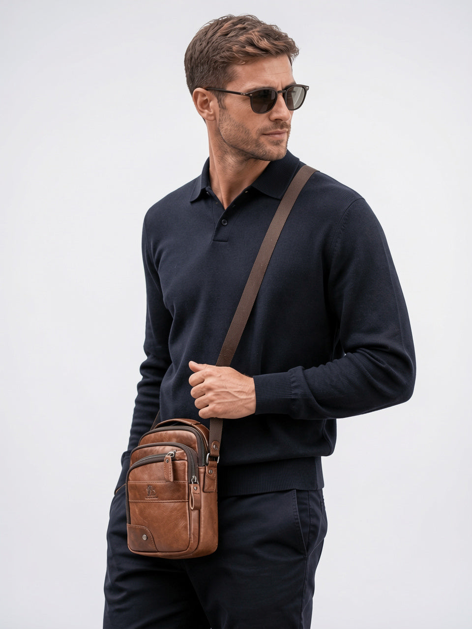 Sacoche Bandoulière Papiers Cuir Zippée Compacte pour Homme - 2
