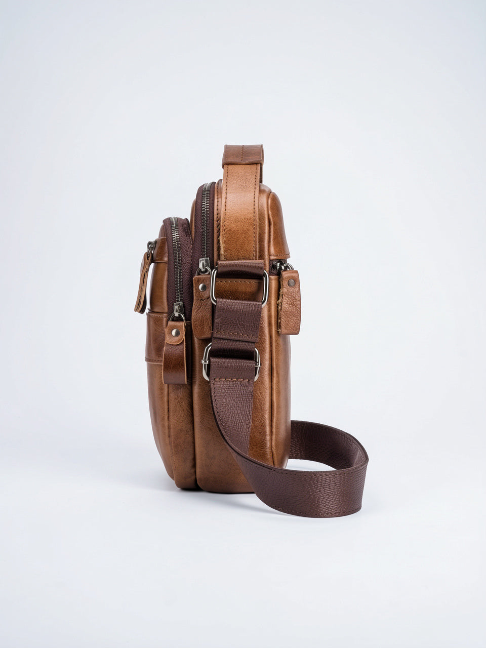 Sacoche Bandoulière Papiers Cuir Zippée Compacte pour Homme - 5