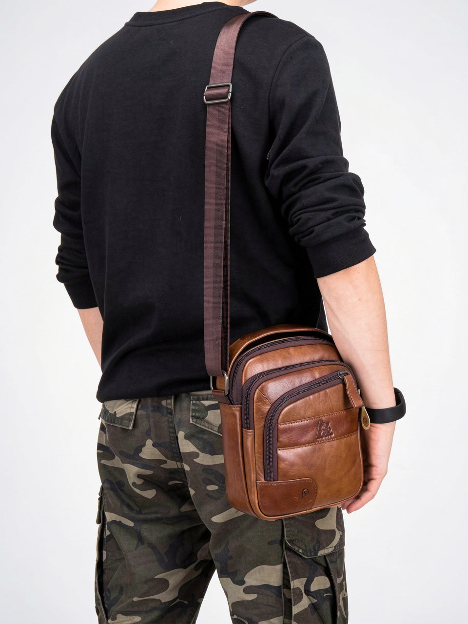Sacoche Bandoulière Papiers Cuir Zippée Compacte pour Homme - 7