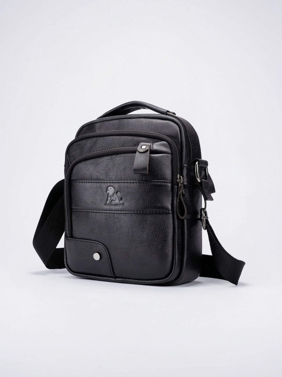 Sacoche Bandoulière Papiers Cuir Zippée Compacte pour Homme - Noir 18cm x 22cm x 7cm