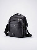 Sacoche Bandoulière Papiers Cuir Zippée Compacte pour Homme - Noir 18cm x 22cm x 7cm