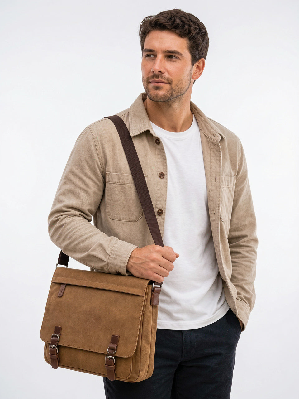 Sacoche Canvas Homme Laptop Bandoulière Poches Quotidien Travail - 2