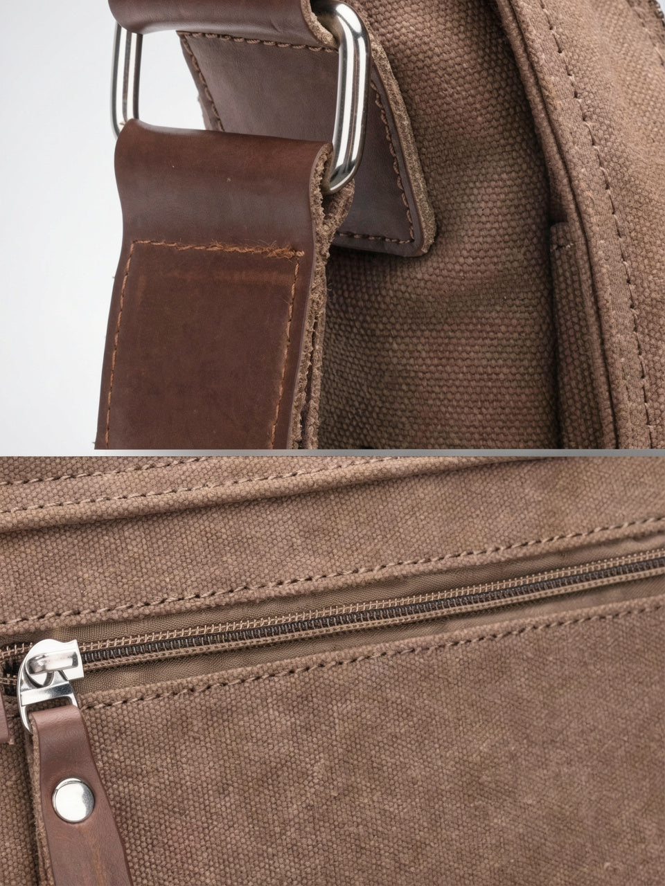 Sacoche Canvas Homme Vintage Quotidien Rabat Zippée Bandoulière - 9