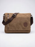 Sacoche Canvas Homme Vintage Quotidien Rabat Zippée Bandoulière - Marron