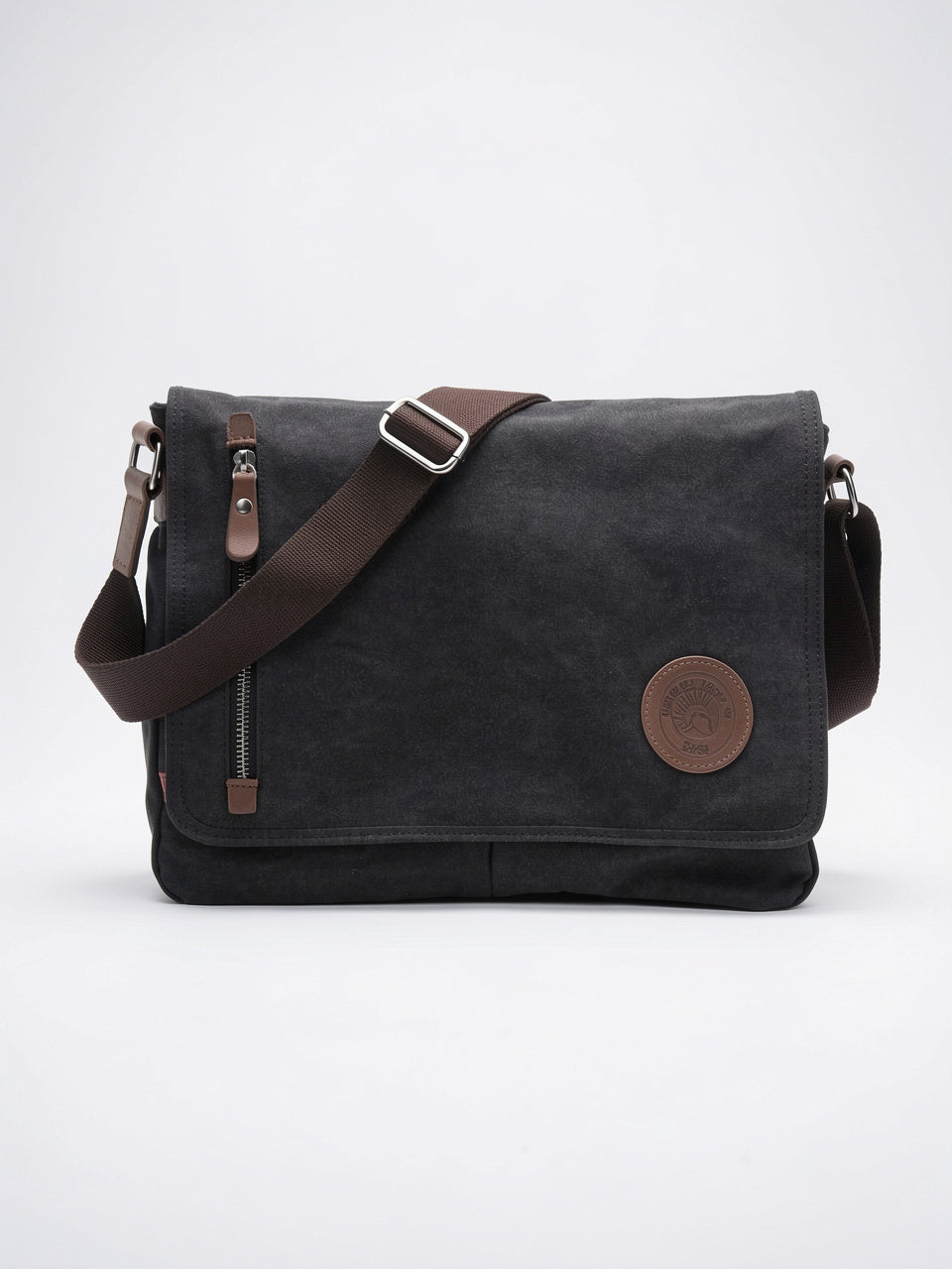 Sacoche Canvas Homme Vintage Quotidien Rabat Zippée Bandoulière - Noir