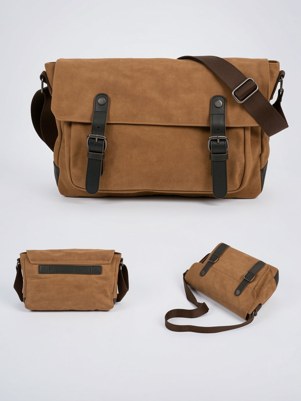 Sacoche Canvas Homme Vintage Travail Rabat Sangles Cuir - 14