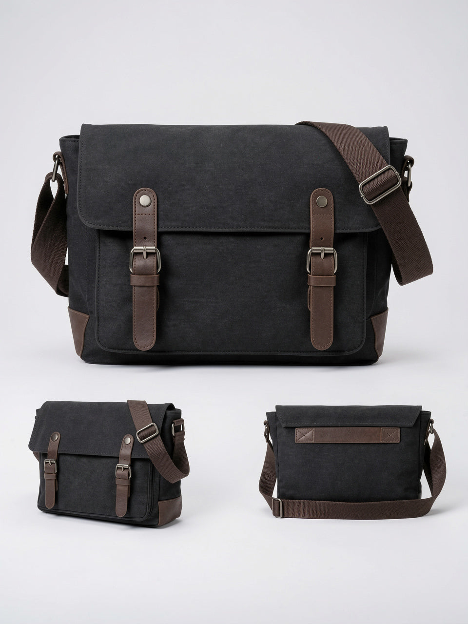 Sacoche Canvas Homme Vintage Travail Rabat Sangles Cuir - 16