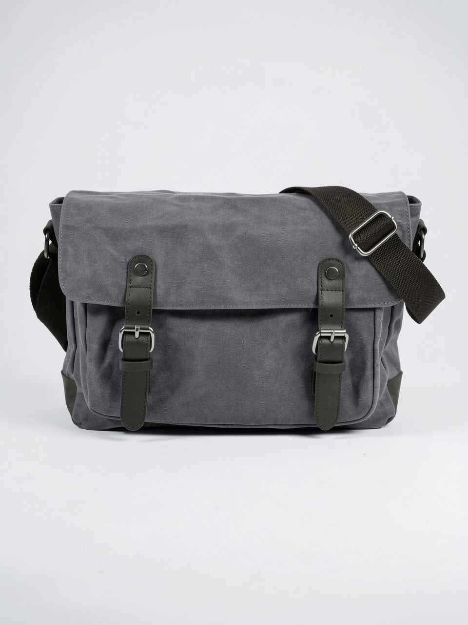 Sacoche Canvas Homme Vintage Travail Rabat Sangles Cuir - Gris