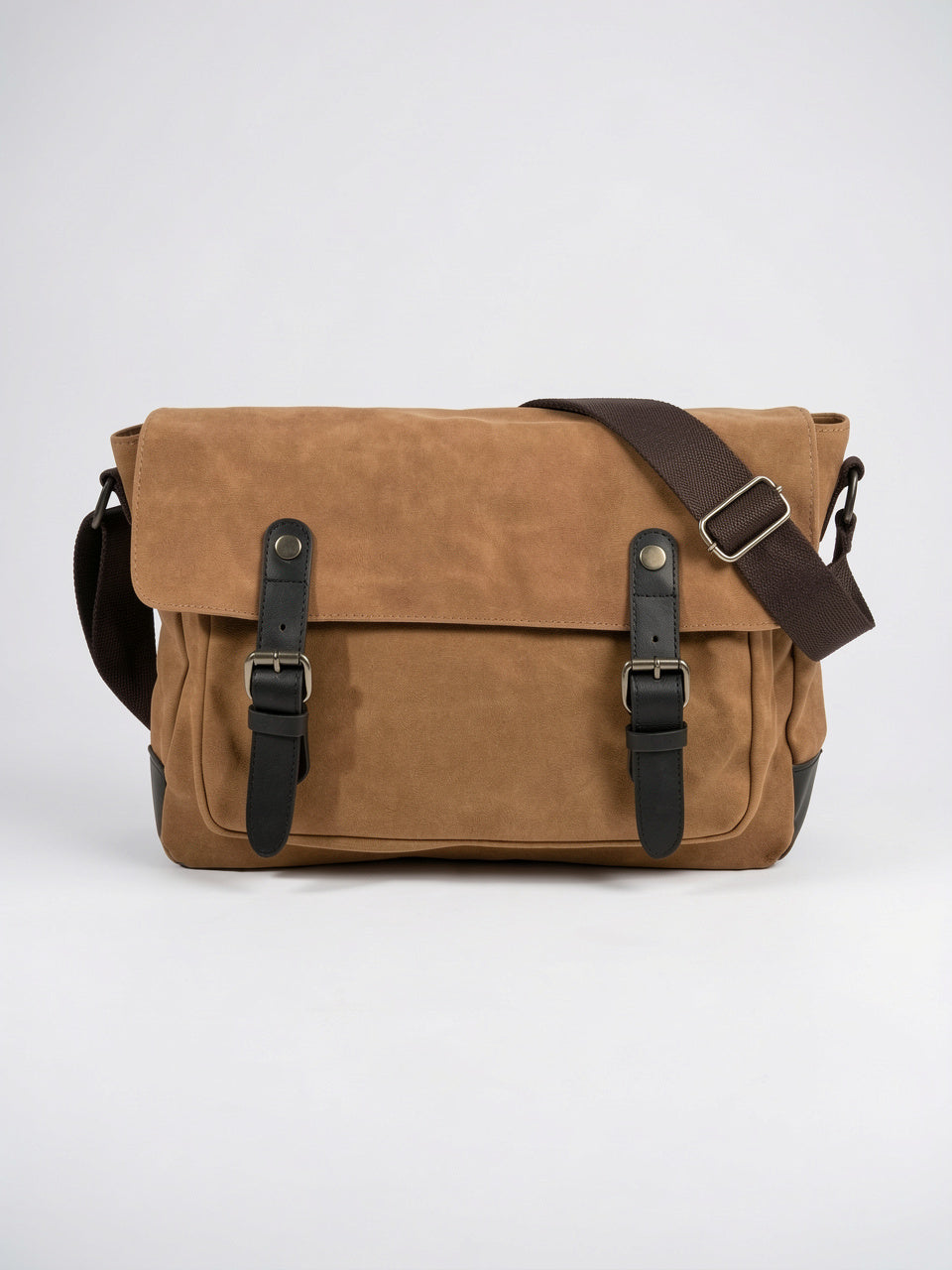Sacoche Canvas Homme Vintage Travail Rabat Sangles Cuir - Marron